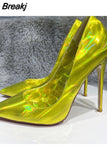colorful women shoes 8cm 10cm 12cm high heels pointed toe plus size 33-45 work party dating slip on pumps QP186