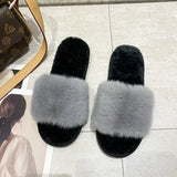 Fur Slippers 2024 New Fashion Chain Design Women Home Slippers Winter Indoor Open Toe Flat Non-slip Leisure Female