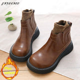 Socks Short Boots Women Literary Retro British Style Small Leather Shoes Thick-Soled Non-Slip Casual Big Head Women