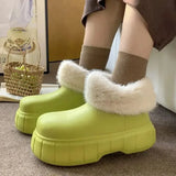 yellow Winter Plush Boots Women New Fashion Waterproof Furry Cotton Shoes Outdoor Cozy Fuzzy Shoes Thick Sole Cotton