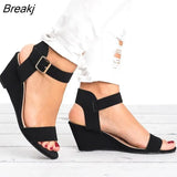 Women's Wedge High Heel Sandals Summer 2022 New Buckle Fish Mouth Women's Sandals Big Size 35-43 Bohemian Sandalias De