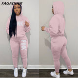 Two Piece Set Women Hooded Sweatsuits Fashion Pink Letter Leopard Print Tracksuit Casual Female Outfits Streetwear