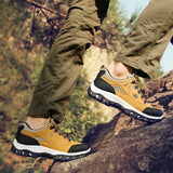 Men Shoes Summer Breathable Hiking Walking Sneakers Outdoor Ultralight Leather Slip-on Climbing Trekking