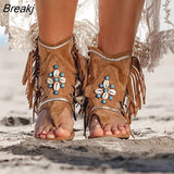 Women Fringe Flower Wedges Shoes 2022 Solid Flock Beach Casual Sandals Women Summer Flip Flop