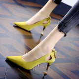 Female Casual High Quality Pointed Toe Yellow Slip on Stiletto Heels for Office Women Party Black Heel Shoes Zapatos