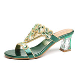 New High-Heeled Sandals Are Sexy And Fashionable In Gold In Summer, Wearing Thick Heels And Diamond-Encrusted Slippers In Middle