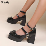 Sweet Girls Round Toe Knowknot Marry Janes Heels Women's Lolita Casual Pink JK Cute Buckle Spring Autumn Shoes