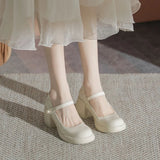 for Woman 2023 with Medium Heels Gothic Women's Summer Footwear Japanese Style Lolita Pearl Round Toe Mary Jane Platform