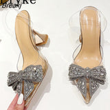Elegant Women Party Wedding Shoes Fashion Crystal Butterfly High Heels Sexy Pointed Toe PVC Transparent Pumps Sandals