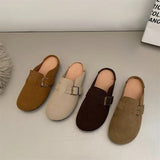 Spring Women's Closed Toe Slippers Cow Suede Leather Clogs Sandals For Women Retro Fashion Garden Mule Clog Slides