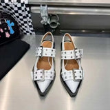 High Quality Women Sandals Pointed Toe Belt Buckle Flat Leather Femme Shoes Fashion Thick Bottom Sandals Designer