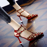 Women's Shoes Summer Sandals Pointed High-heeled Stiletto Patent Leather Rivet Single Shoes Was Thin Buckle Women's
