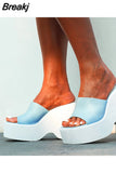 2023 Summer Chunky Platform Woman Mules Shoes Slides Platform Wedges Leisure Comfy Outdoor Slippers Woman Beach