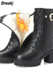 Winter High-heeled Leather Women's Winter Boots Thickened Wool Warm Women's Military Boots High-quality Women's Snow