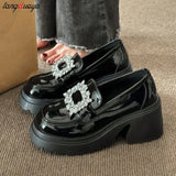 platform loafers heels British Style Chunky Platform Pumps Women Spring Thick Heels Loafers Woman Round Toe