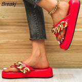 New Summer Fashion Chain Flip-flops Sandal Shoes Woman Flat Platform Casual Comfortable Outdoor Sports Beach