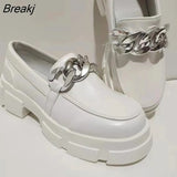 Women Slip on Flat Casual Shoes Fashion Leopard Chain Decoration Platform Loafers Female Retro Chunky Sneakers Zapatillas