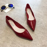 Women Pointed Toe Patent Leather Yellow Wine Red Lady Fashion Flats Candy Color Flat Sole Flat Heel Shoes Large Size 43