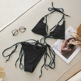 Three-Point Solid-Color Bikini 2025 New Split Swimsuit Female Strap Sexy