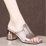 Women's New Summer Fashion Cool Slippers 2023 Sequin Rhinestone Outer Wear Women's Thick Heel Soft Leather Large Size43