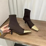 Women Boots High Heels Shoes Luxury Designer Boots-Women Stiletto Ankle Pointy Fashion Stockings Rubber 2024 Ladies Lace-Up