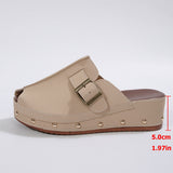 Breakj Women's Slippers 2025 New Summer Thick Bottom Fish Mouth Slippers Rivet Belt Buckle Decoration Slope Heel