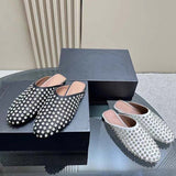 2024 New Fashionable Rhinestone Rivet Baotou Slippers Fashion Square Tail Muller Women's Shoes Fashion Women's
