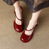 Huanghao Retro Mary Jane Shoes 2024 Spring Style French Red High Heels Thick Heels Shallow Mouth Single Shoes Wedding