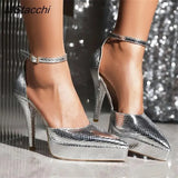 Women Platform Shoes Runway Pointed Toe High Heel Women Pumps Stylish Gold Stiletto Sexy Gladiator Sandals Women