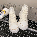 Women Autumn 2023 New Fashion Thick Platform Leisure Sports Shoe White Sneakers Breathable Casual High Top Canvas Shoes
