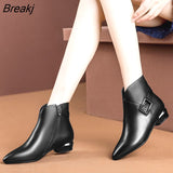 Women Ankle Boots 2023 Autumn Winter Zip PU Leather Thick Low Heel Belt Buckle Casual Shoes Plus velvet Bota Feminina Cano