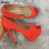 Womens Sexy High Heels Shoes Peep Toe Velvet Pumps Platform Lady Evening Party Red Wedding Black Office