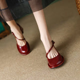 Huanghao Retro Mary Jane Shoes 2024 Spring Style French Red High Heels Thick Heels Shallow Mouth Single Shoes Wedding