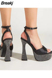 High Heels Women's Sandals Summer 2023 Fashion Party Banquet Ankle Buckle Shoes Rhinestones Open Toe Comfy Ladies