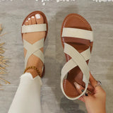 Women Summer Fashion Sandals 2024 New Casual Flat Elastic Strap Sandals Plus Size Outdoor Open Toe Beach Sandals Sandalias