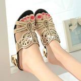 Rhinestone Sandals for Women Summer 2023 Thick High Heels Gladiator Sandals Woman Slip On Beach Slippers Flip