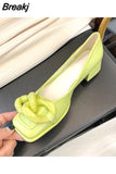 for Women 2023 with Medium Heels Ladies Summer Footwear Square Toe Yellow Discount Spring A Y2k Fashion Chic Point