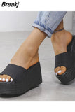 Wedge High Heeled Women Sandals New Arrived 2023 Bling Sequin Lady Slipper Peep Toe Comfort Walk Causal Sandals Plus