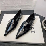 Summer Footwear with Heel Office Shoes for Women 2023 Flat Flats Normal Leather Casual Pointed Toe Black Discount