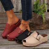 Breakj Women's Slippers 2025 New Summer Thick Bottom Fish Mouth Slippers Rivet Belt Buckle Decoration Slope Heel