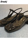Sandals Women's 2023 Summer New Fashion Patent Leather Mary Jane Women's Shoes Shallow High Heel Single Sandalias