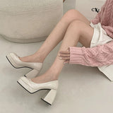 Toe High Heels for Women Temperament Solid Color Leather PU Platform Mary Jane Shoes Party Pumps Zapatos Tacon