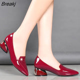 Size 34-42 Ol Office Lady Shoes Black Patent Leather Dress Shoes Pointed Toe Boat Shoes Med Heels Pumps zapatos