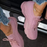 Breakj Sneakers Women's Shoes Single Shoes Spring New Thick-Soled Solid Color Tie With Flying Knitted Old Dad