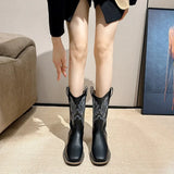 Breakj Coarse And Western Cowboy Boots V Mouth Embroidery Sleeve Knight Boots In The Barrel Square Retro