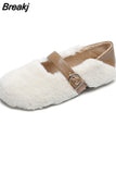 Women Shallow Mouth Female Shoes Dress Short Plush Basic Rubber Flock Flat with Shoes Woman Flats Shallow Mouth Dress Short