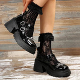 Punk Dark Mary Jane Lolita Shoes Women Metal Decorative Chunky Platform Shoes Woman Double Buckle Patent Leather