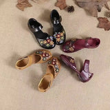 Hot Style Women's Shoes National Wind Handmade Leather Sandals Female Soft Bottom Flower Mother Shoes Comfortable Pregnant Women