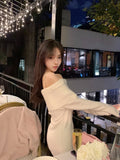 Color Elegant Knitted Dress Woman Bodycon Slim Y2k Mini Dress Casual Party Korean Fashion Long Sleeve Dress 2023