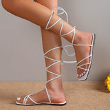 Rome Cross Strap Flat Sandals Women Summer 2023 Square Toe Gladiator Sandals Woman Non Slip Beach Shoes Plus Size